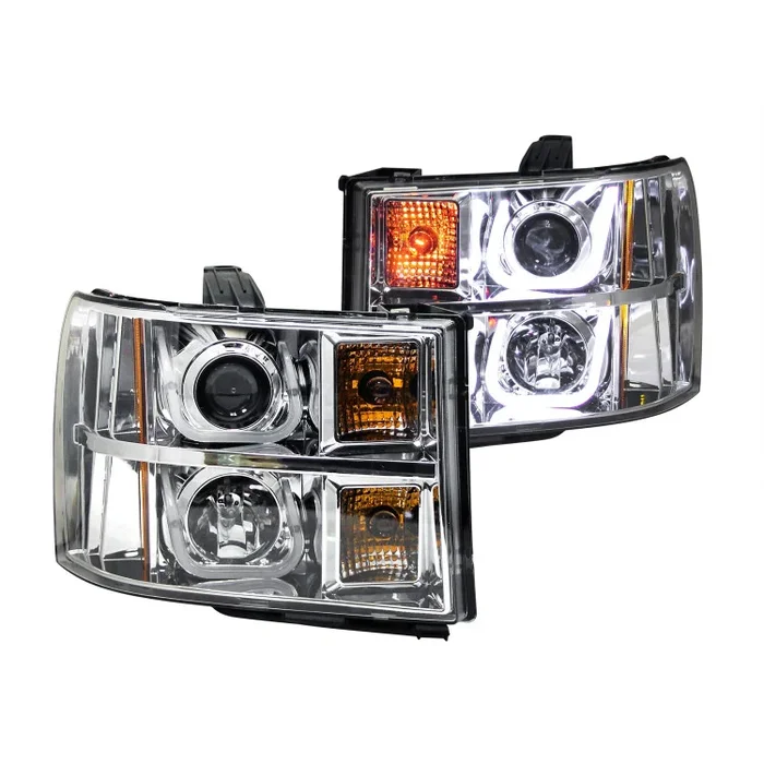 09-14 GMC Sierra 1500-3500 Anzo Projector U-Bar Style Headlights Chrome Clear