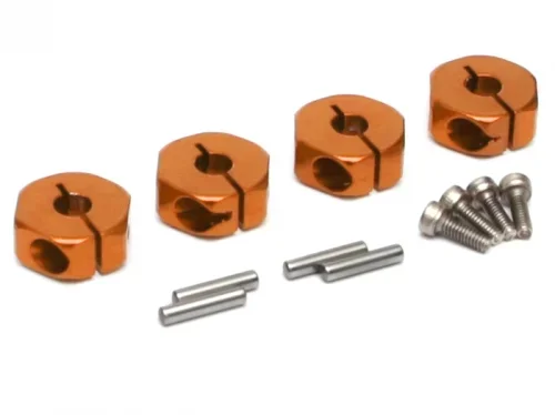 12mm Standard Aluminum Wheel Hex Adaptors w/ Lock Screws Pins & Screws (4) Orange