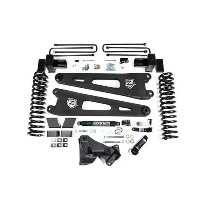 17-19 Ford F-250/350 Super Duty 4 Inch Radius Arm Lift Kit 2 Inch Rear Block Diesel 2 Leaf Main Fox Adventure Shocks Adventure Series Shocks Zone Offroad