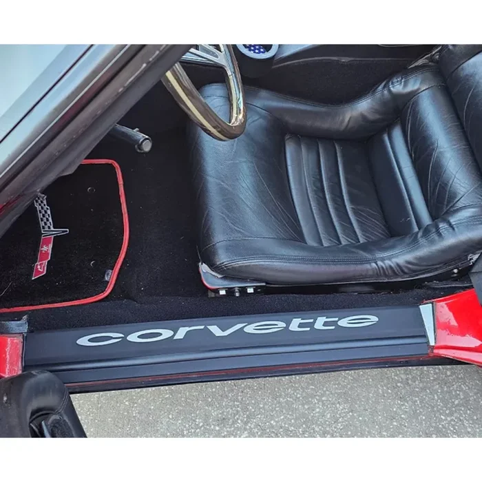 1978-1982 C3 Corvette Door Sills Textured Black Powder Coat w/Brushed Stainless Corvette Lettering 2Pc