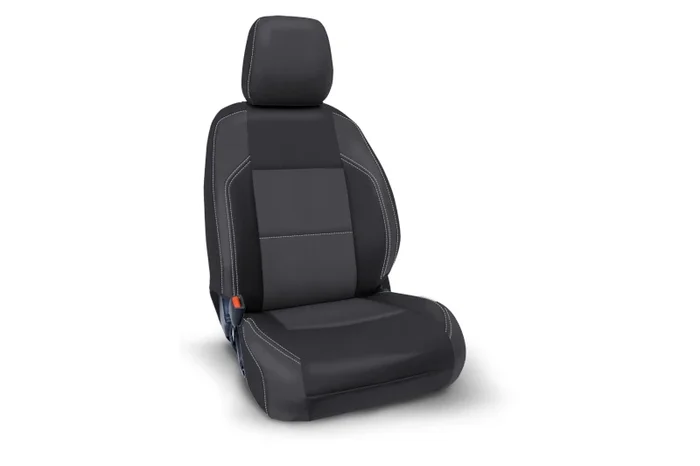 2016-2023 Toyota Tacoma PRP Front Seat Covers (Black/Grey-Silver Stitch & Powered Seats) | B057-03