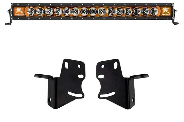 2021-2024 Ford Bronco Grimm & RIGID Steel Front Bumper 30 inch Light Bar Mount Kit with RIGID 30 inch Radiance+ Amber Backlight LED Light Bar | BRONCBUMP30RAD