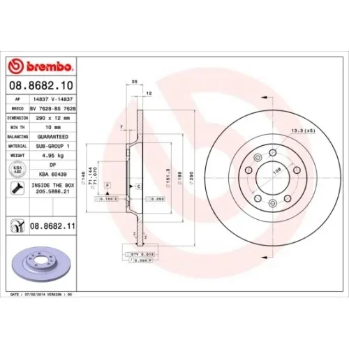 2X Brembo Bremsscheibe Prime Line – Uv Coated für Citroën Peugeot