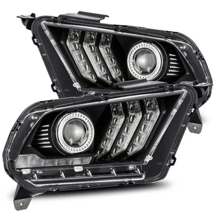 AlphaRex 10-12 Ford Mustang LUXX LED Proj Headlights Plank Style Black w/Activ Light/Seq Signal – 880115