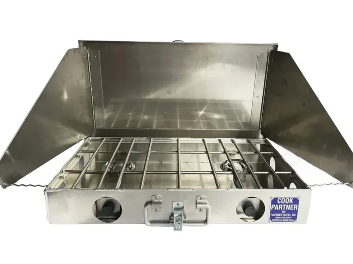 Aluminum Propane Camping Stove 2 Burner 16 inch Left Connection w/ Windscreen PARST-2B16W-L