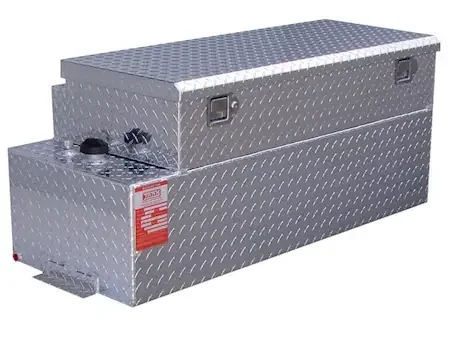 Aluminum Tank Industries, Inc. Rectangle diamond plate aluminum diesel auxilary 30 gallon tank with 42in x 19in x 9in toolbox