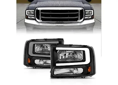 Anzo, Usa 00-04 excursion/99-04 f250/f350/f450 crystal headlights w/light bar black housing