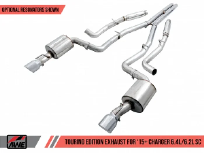 AWE Tuning 2015+ Dodge Charger 6.4L/6.2L Non-Resonated Touring Edition Exhaust – Diamond Blk Tips – 3020-33070