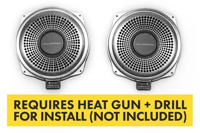 BACKORDERED – SHIPS 07/20 – RECOMMEND YOU ORDER NOW – Bavsound Ghost Underseat Subwoofers for BMW, V3, 8 Ohm, Pair [REQUIRES HEAT GUN & DRILL]