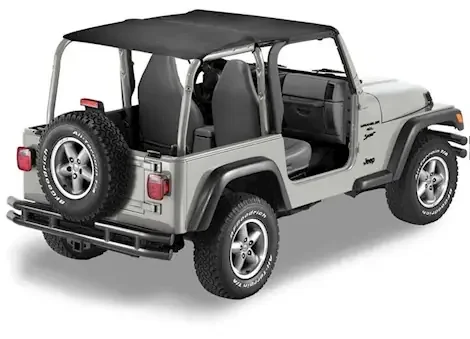 Bestop Header-Style Bikini Top (Safari Length) for 97-02 Wrangler TJ – Black Denim 52531-15