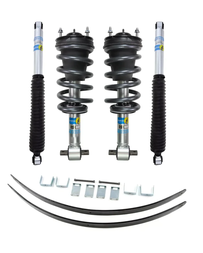 Bilstein 5100 0-1.8″ Front Lift Assembled Coilovers with OE Replacement coils/Rear Shocks and Zone Offroad 1.5″ Rear Add-A-Leaf for 2007-2013 Chevy/GMC Silverado/Sierra 1500