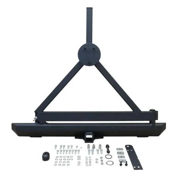 Black Textured Steel Rear Bumper w/ Tire Carrier & Receiver for Jeep TJ & YJ