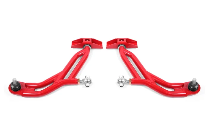 BMR 10-14 Ford Mustang Adj. Lower A-Arms w/ Delrin/Rod End / 18mm Tall Ball Joint – Red – AA751R