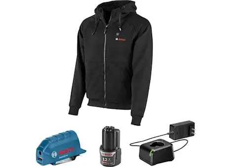 Bosch Tools 12v max heated hoodie kit w/ 1- 2 ah battery, charger & holster – m