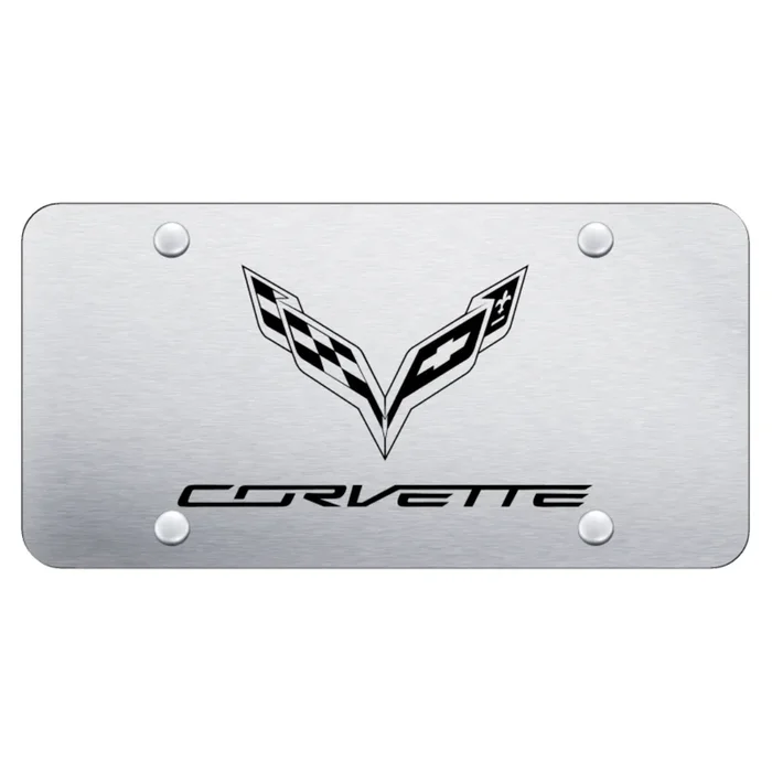 C7 Corvette Crossed Flags License Plate – Laser Etched on Brushed Stainless Steel