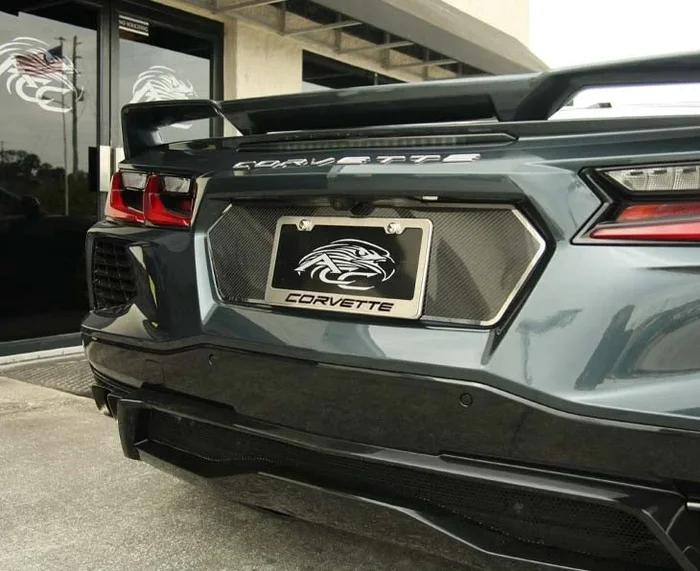 C8 Corvette Script License Plate Frame – Brushed Stainless Steel