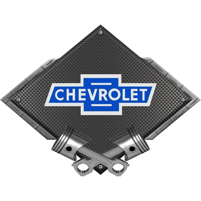 Chevy Vintage Blue Bowtie Black Diamond Cross Pistons Steel Sign
