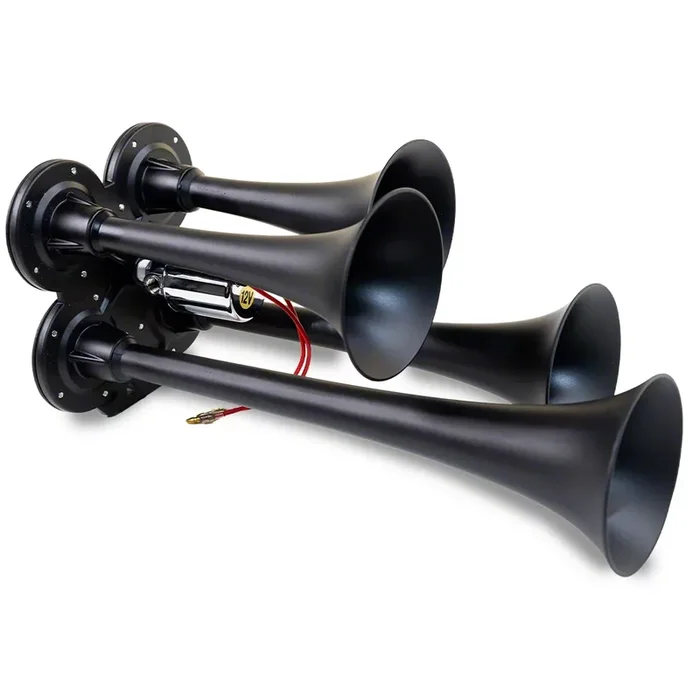 Compact Quad Air Horn System; Black; Zinc Alloy (Universal; Some Adaptation May Be Required)