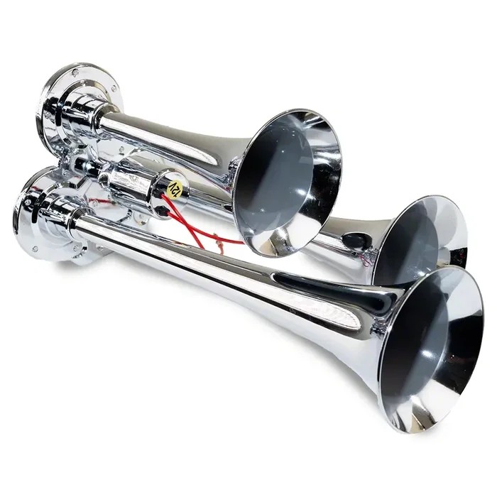 Compact Triple Air Horn System; Chrome; Zinc Alloy (Universal; Some Adaptation May Be Required)