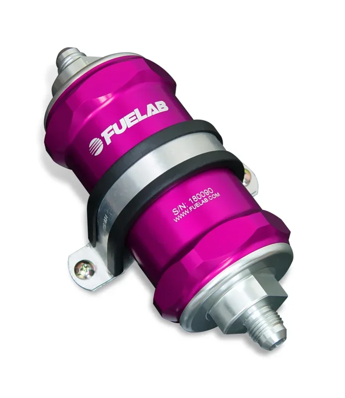 Fuelab 818 In-Line Fuel Filter Standard -6AN In/-10AN Out 10 Micron Fabric – Purple – 81800-4-6-10