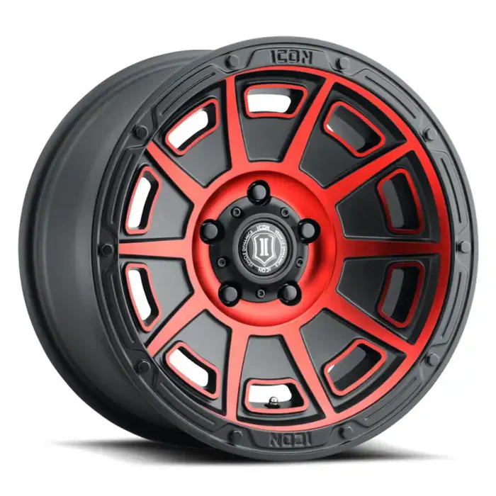 ICON ALLOYS VICTORY SAT BLK RED – 17 X 8.5 / 5X4.5 / 0MM / 4.75″ BS