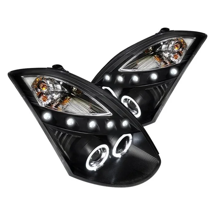 Infiniti G35 Coupe Black/Chrome/Smoke Projector Headlights with Dual Halo Feature (2003-2007)