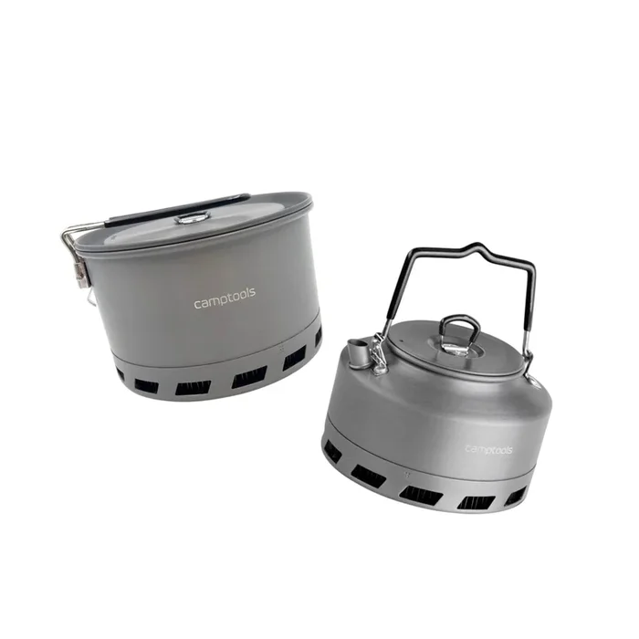 Kochset mit Kochtopf 2,1 Liter und Wasserkessel 1,0 Liter mit Thermoring für Gaskocher