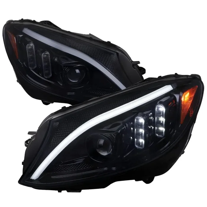 Mercedes C250 C300 C400 C450 Sedan W205 – Black / Chrome Projector Headlights LED DRL Bar (2015-2018)