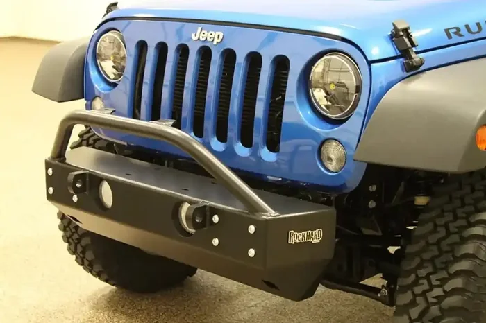 Rock Hard 4×4 Aluminum Patriot Series Grille Width “Stubby” Front Bumper for Jeep Wrangler JK 2007 – 2018 [RH-5041]