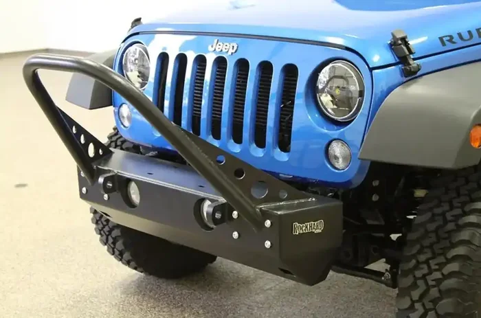 Rock Hard 4×4 Patriot Series Grille Width “Stubby” Stinger Front Bumper w/Lowered Winch Plate w/o Fog Lights for Jeep Wrangler JK 2007 – 2018 [RH-5008]