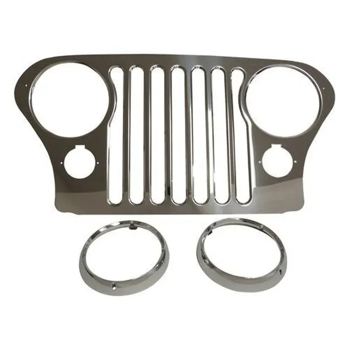 Stainless Steel Grille Overlay w/ Chrome Bezels for Select 1976-1986 CJ-5, 7, 8