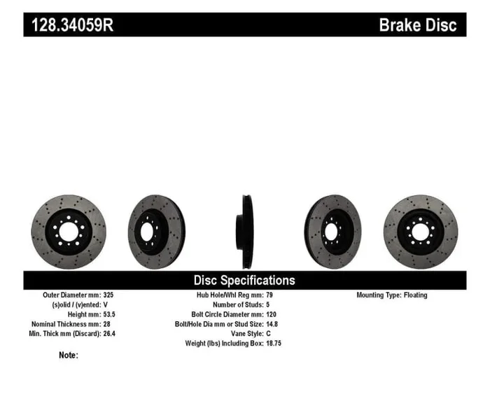 StopTech 01-06 BMW M3 Drilled Right Front Rotor