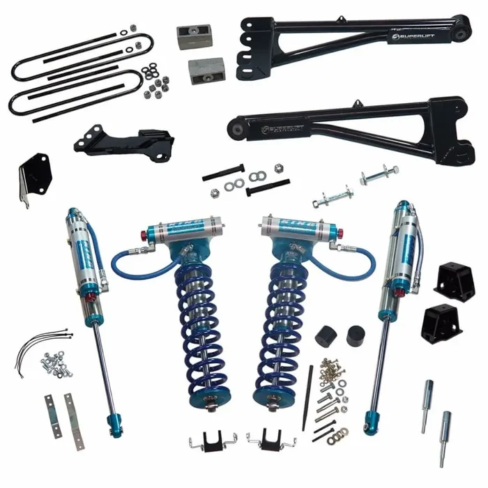 SuperLift 4″ Lift Kit For 2005-2007 Ford F-250 and F-350 Super Duty 4WD – with Replacement Radius Arms, King Coilovers and King rear Shocks
