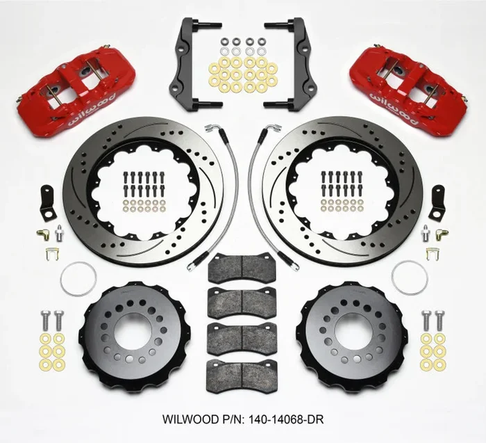 Wilwood AERO4 Rear Kit 14.25in Drilled Red 2014-Up Challenger w/Lines – 140-14068-DR