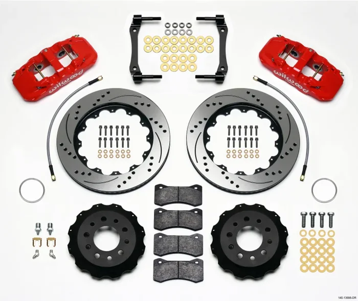 Wilwood AERO4 Rear Kit 14.25in Drilled Red 2014-Up Corvette C7 w/Lines – 140-13698-DR