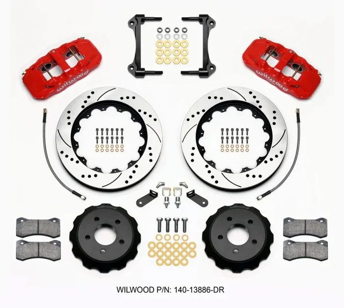 Wilwood AERO6 Front Hat Kit 14.00 Drilled Red 2015-Up Mustang w/Lines – 140-13886-DR